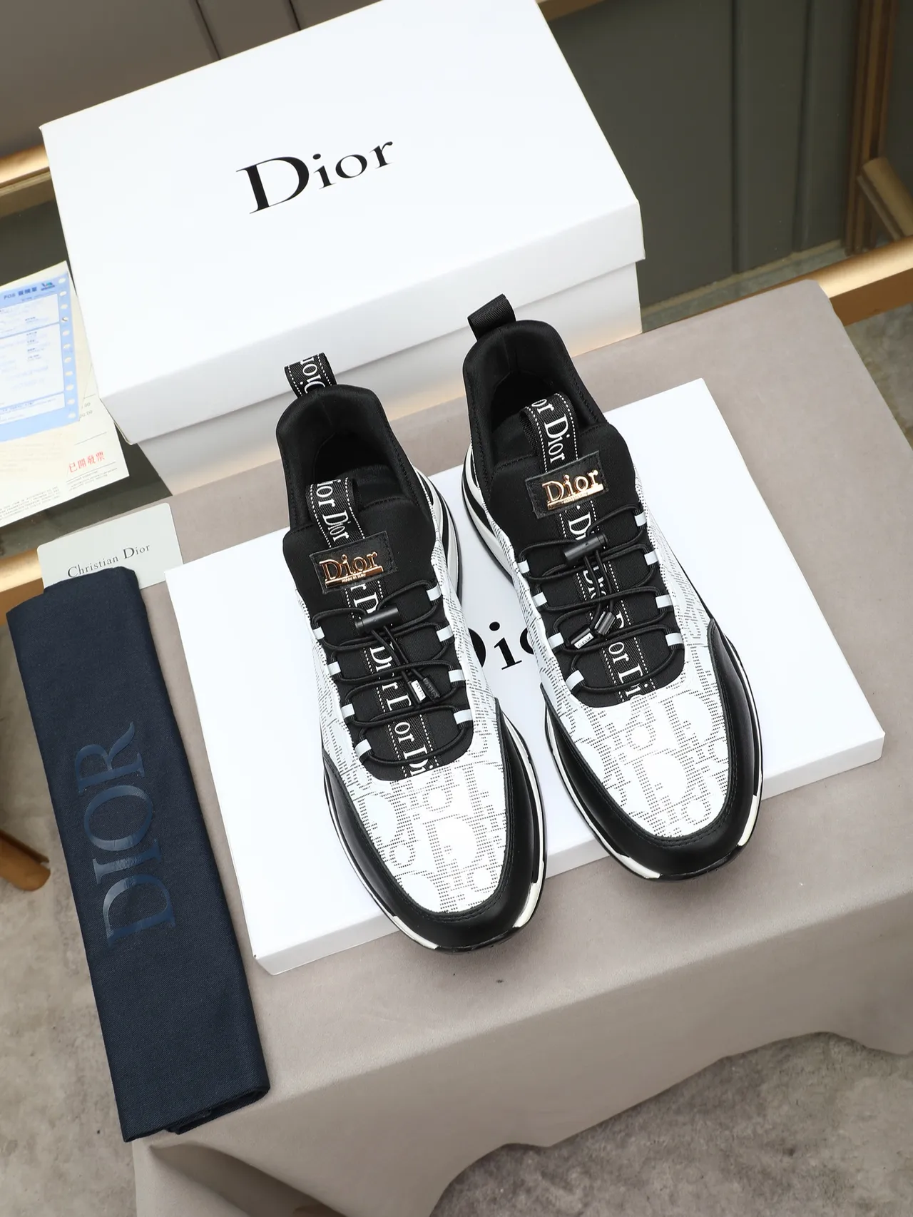 Dior Black White Perforated Monogram Upper Layered Chunky Midsole Lifestyle Sneakers 2