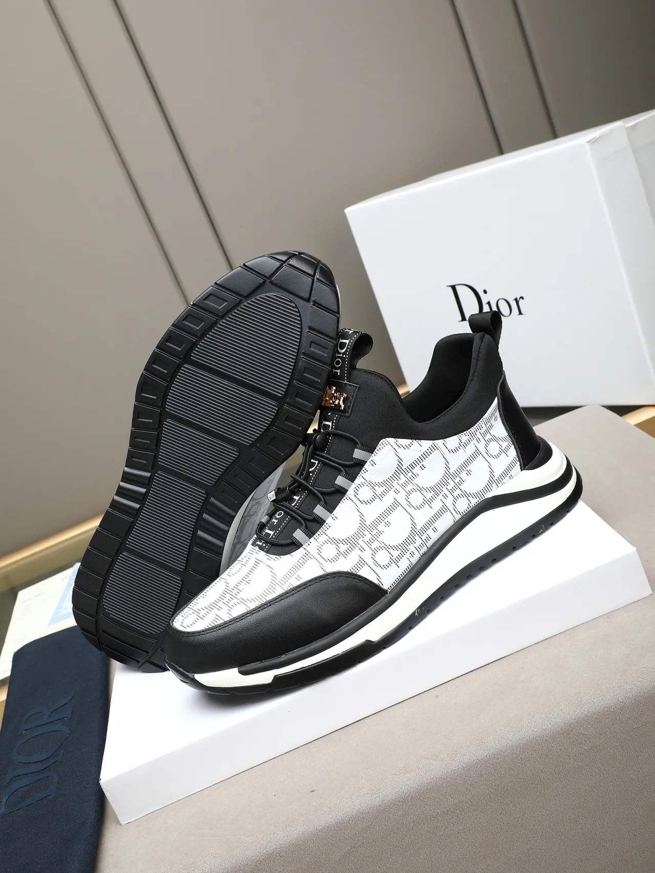 Dior Black White Perforated Monogram Upper Layered Chunky Midsole Lifestyle Sneakers 4