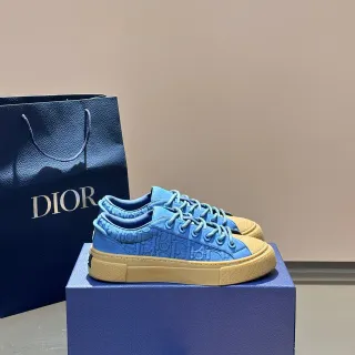 Dior Blue Beige Embossed Oblique Monogram Upper Thick Platform Sole Lifestyle Sneakers