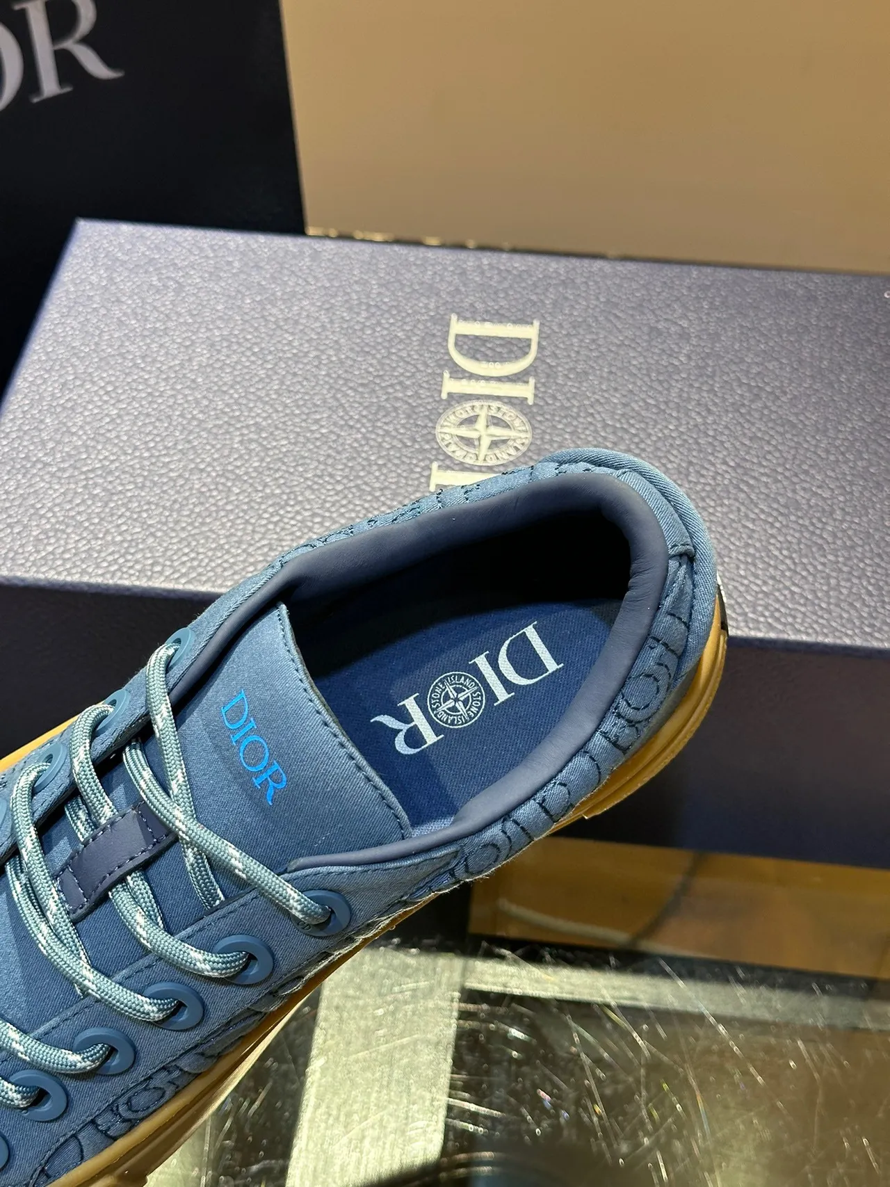Dior Blue Beige Embossed Oblique Monogram Upper Thick Platform Sole Lifestyle Sneakers 3