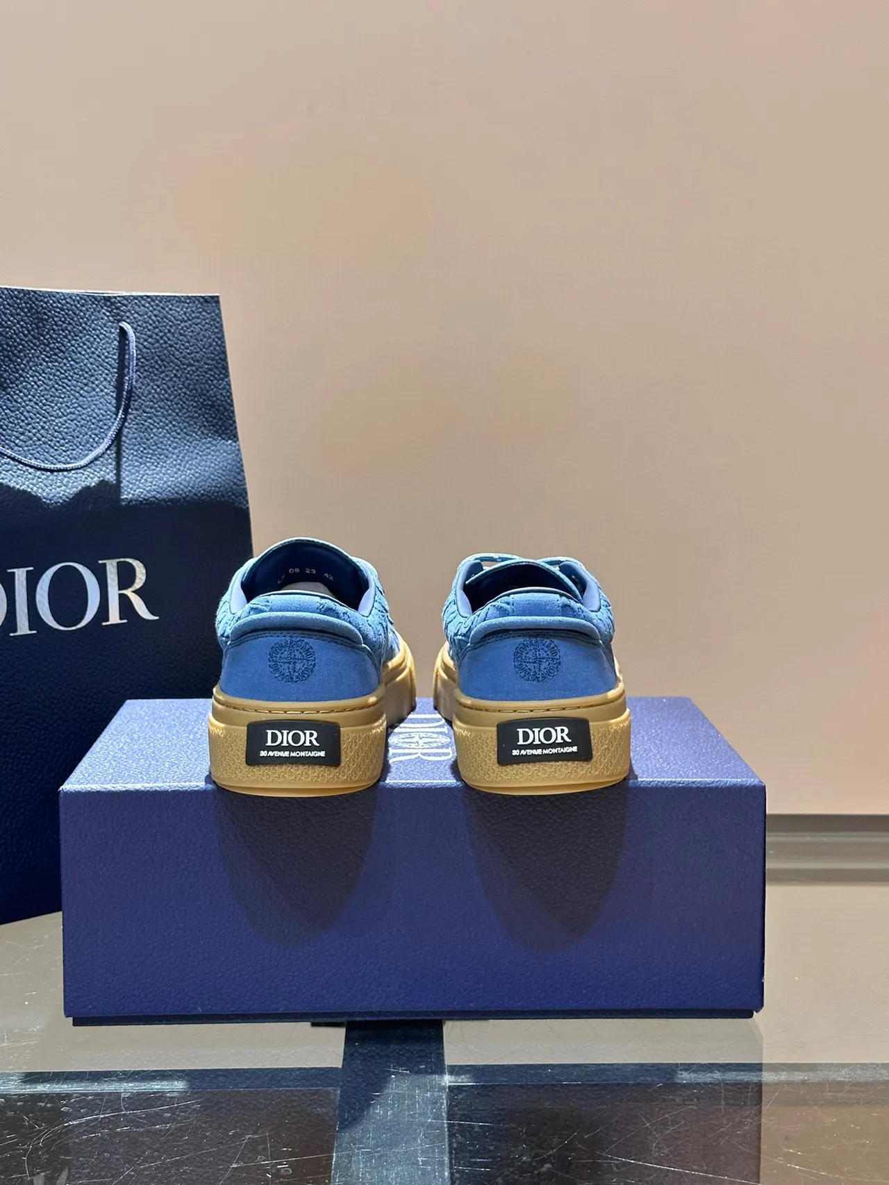 Dior Blue Beige Embossed Oblique Monogram Upper Thick Platform Sole Lifestyle Sneakers 5