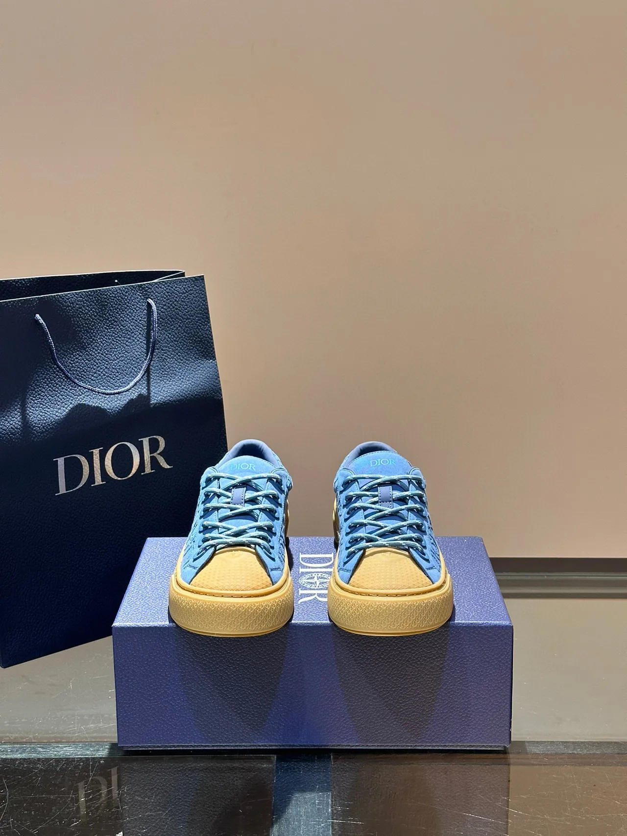 Dior Blue Beige Embossed Oblique Monogram Upper Thick Platform Sole Lifestyle Sneakers 9