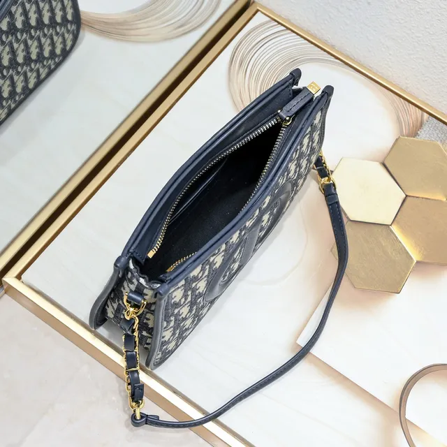Dior Bobby Black Beige Monogrammed Canvas Leather Trim Chain Bag 3