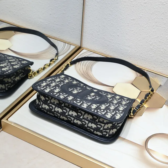 Dior Bobby Black Beige Monogrammed Canvas Leather Trim Chain Bag 4