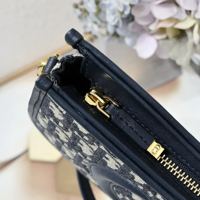 Dior Bobby Black Beige Monogrammed Canvas Leather Trim Chain Bag 5