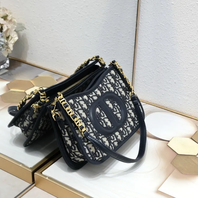 Dior Bobby Black Beige Monogrammed Canvas Leather Trim Chain Bag 9