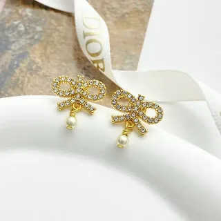 Dior Bow Crystal Pearl Drop Earrings