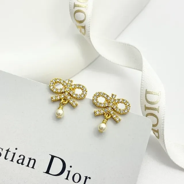 Dior Bow Crystal Pearl Drop Earrings 4
