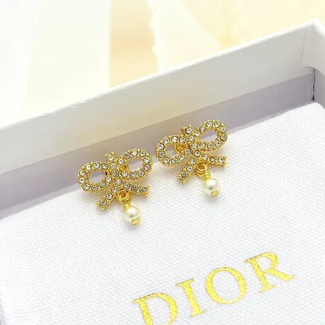 Dior Bow Crystal Pearl Drop Earrings 5