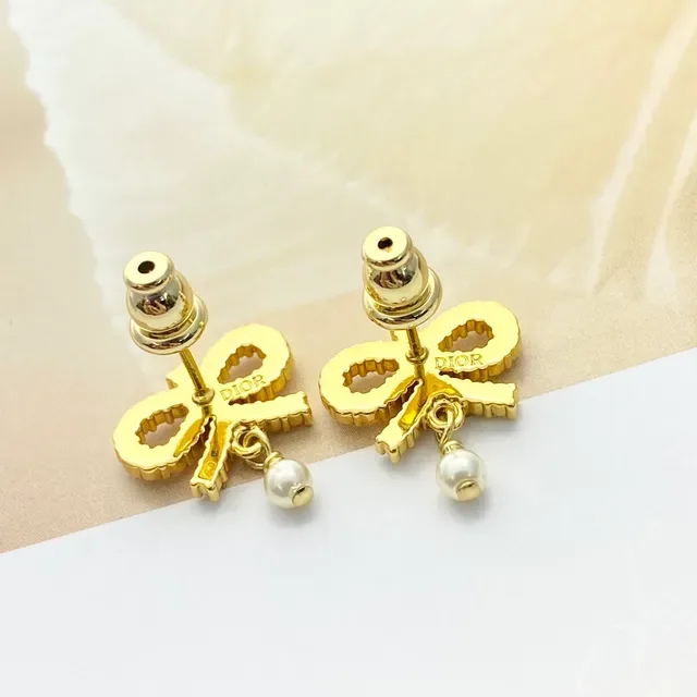 Dior Bow Crystal Pearl Drop Earrings 6