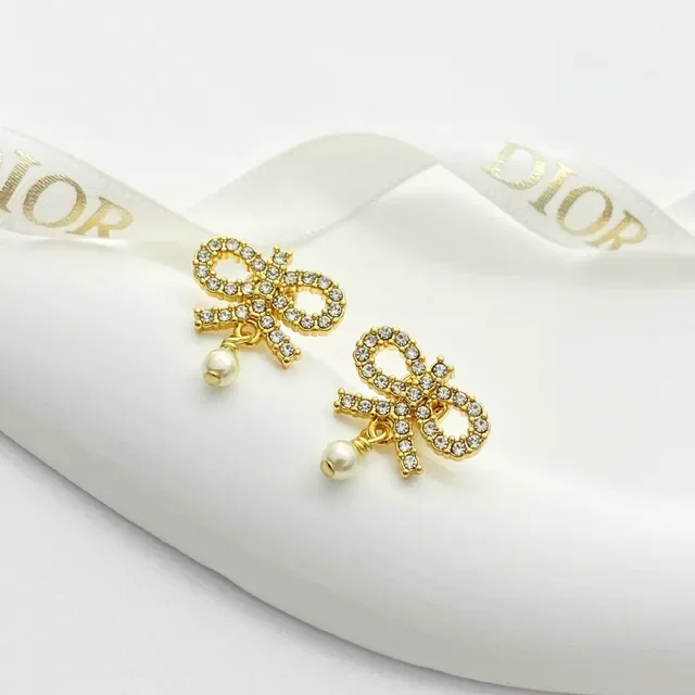Dior Bow Crystal Pearl Drop Earrings 7