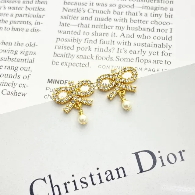 Dior Bow Crystal Pearl Drop Earrings 8