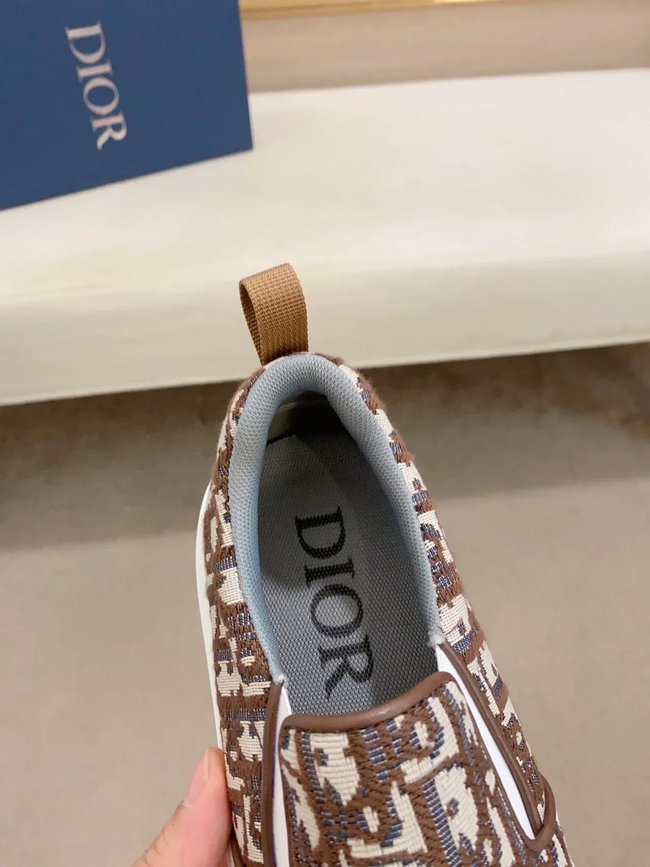 Dior Marron et Blanc Slip-On Monogram Jacquard Lifestyle Sneakers 4