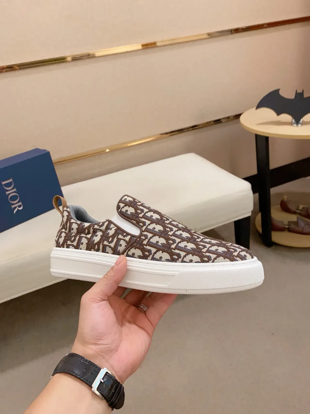 Dior Marron et Blanc Slip-On Monogram Jacquard Lifestyle Sneakers 5