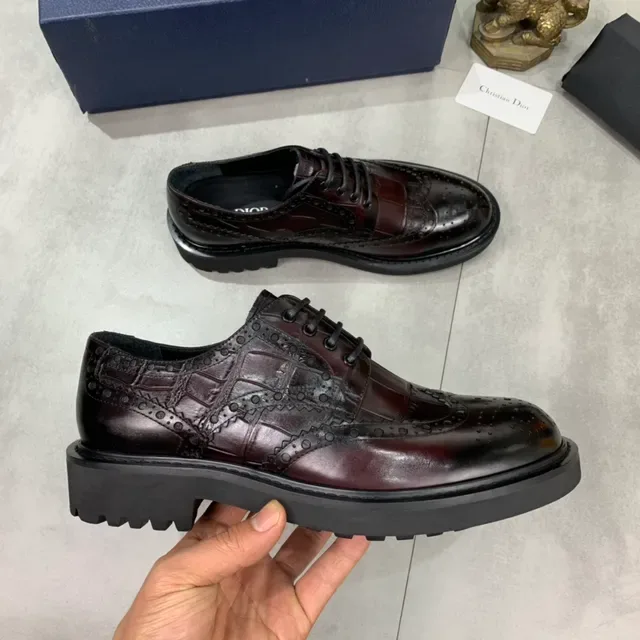Dior Burgundy Black Wingtip Cap-Toe Brogue 4