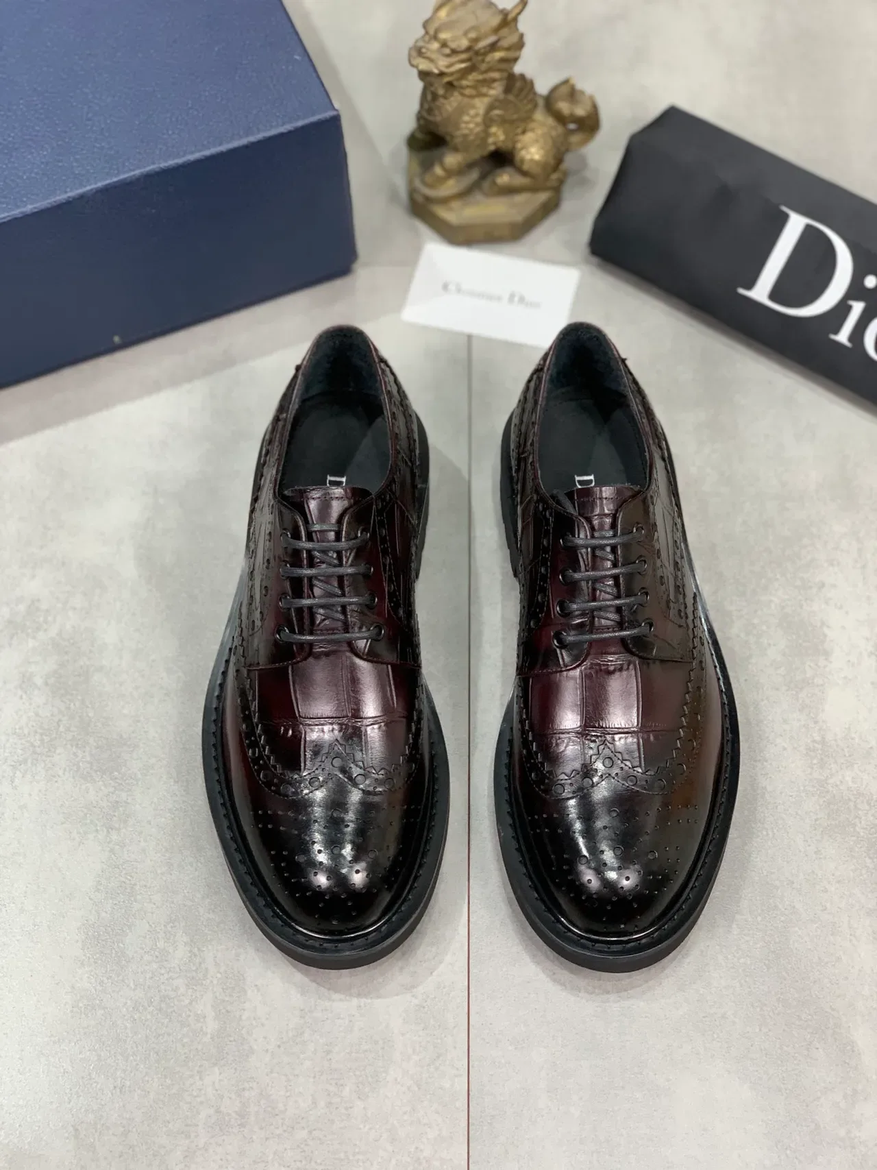 Dior Burgundy Black Wingtip Cap-Toe Brogue 5