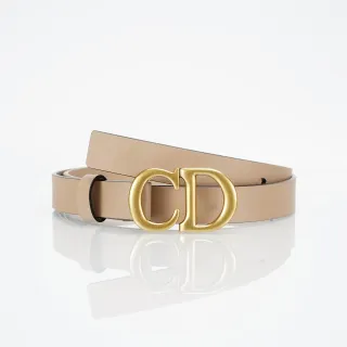Dior CD Belt Beige Gold Narrow Brushed Buckle Leather Belt