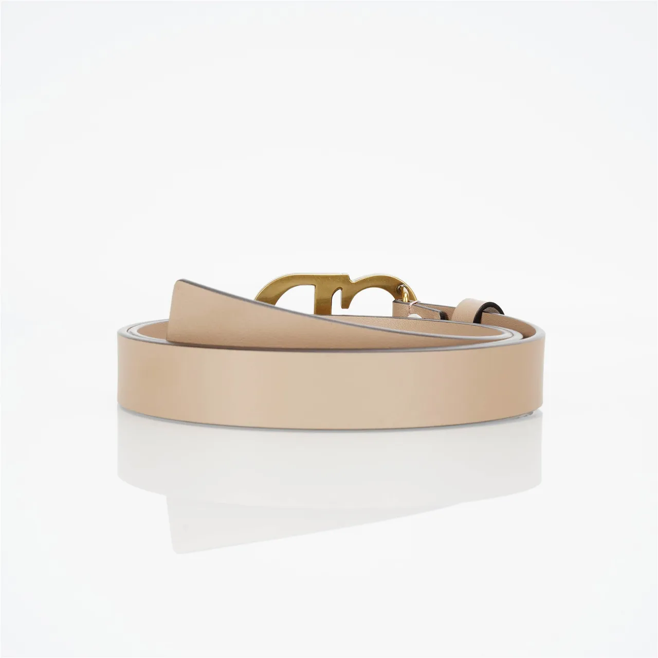 Dior CD Belt Beige Gold Narrow Brushed Buckle Leather Belt 3