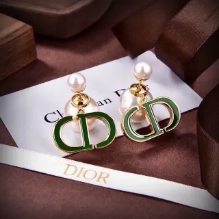 Dior CD Icon Green Enamel and Pearl Drop Earrings
