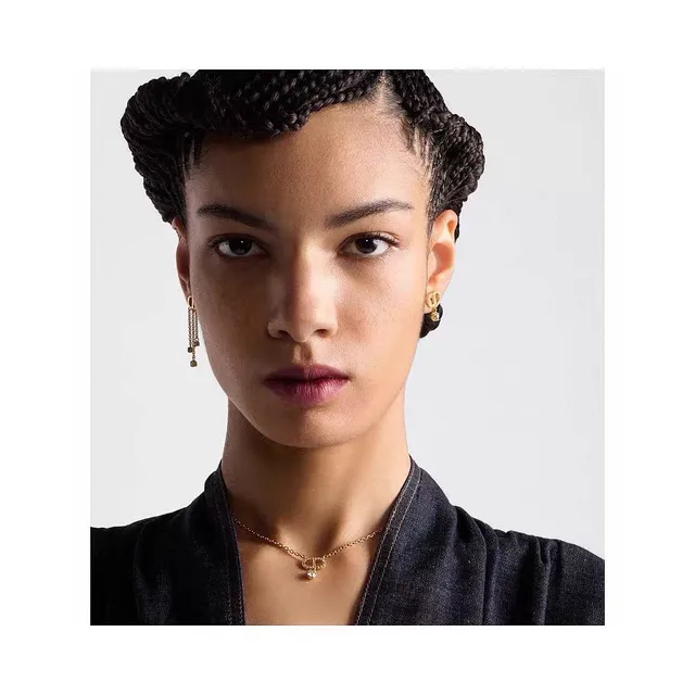 Dior CD Logo Gold-Tone Crystal Chain Tassel Earrings 6