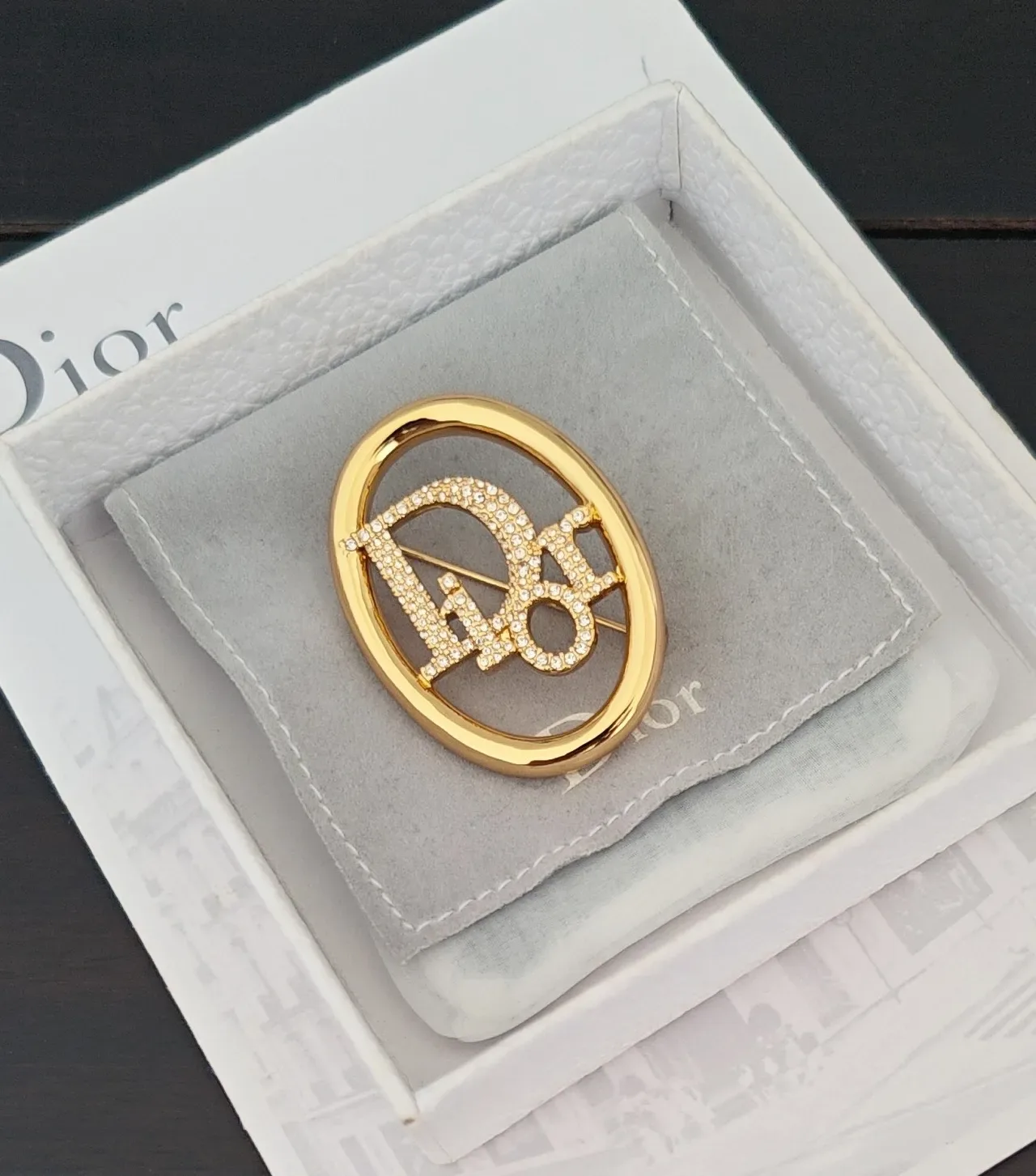 Dior CD Logo Oval Gold Brooch 3