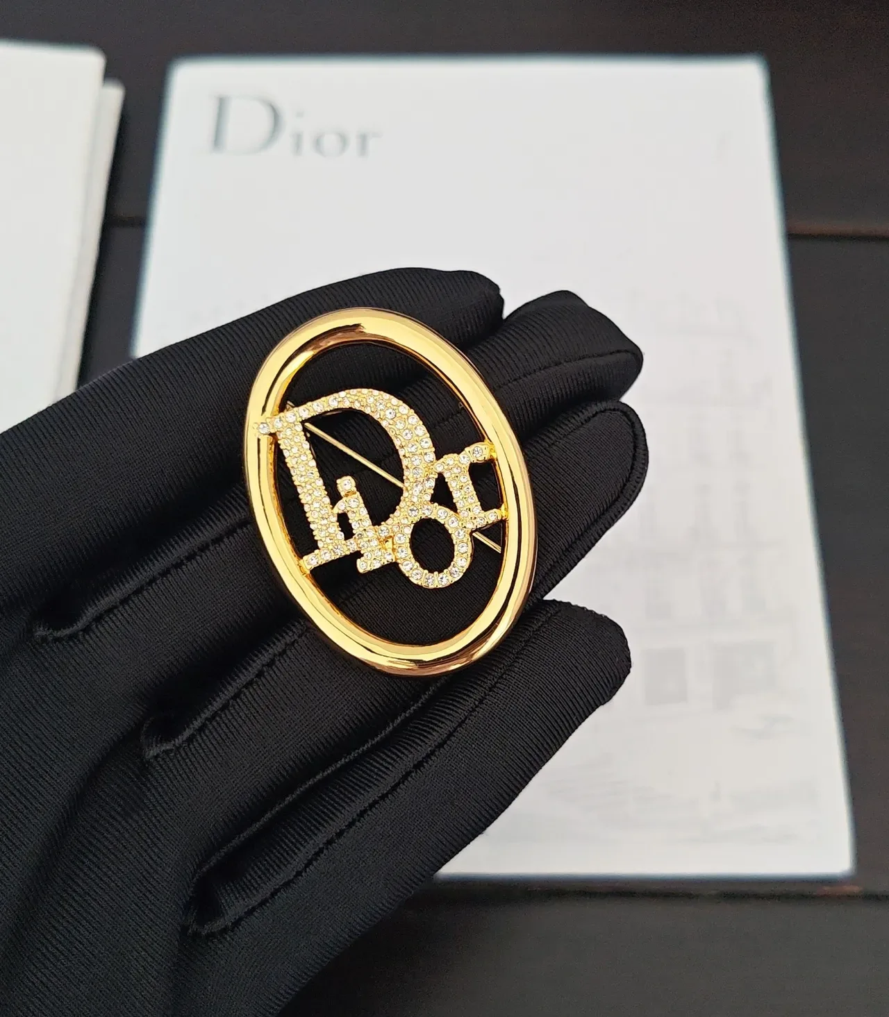 Dior CD Logo Oval Gold Brooch 4