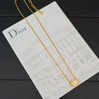 Dior Collier avec pendentif circulaire en cristal ton doré
