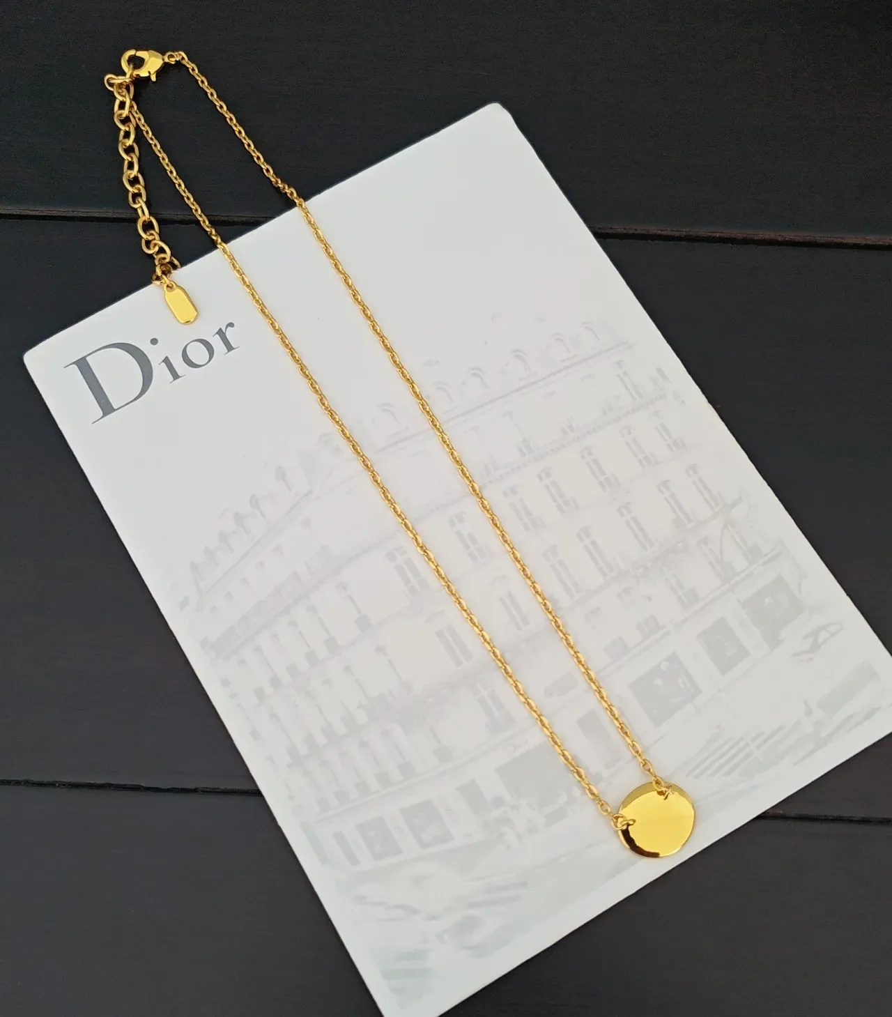 Dior Circular Crystal Pendant Gold-Tone Necklace 2