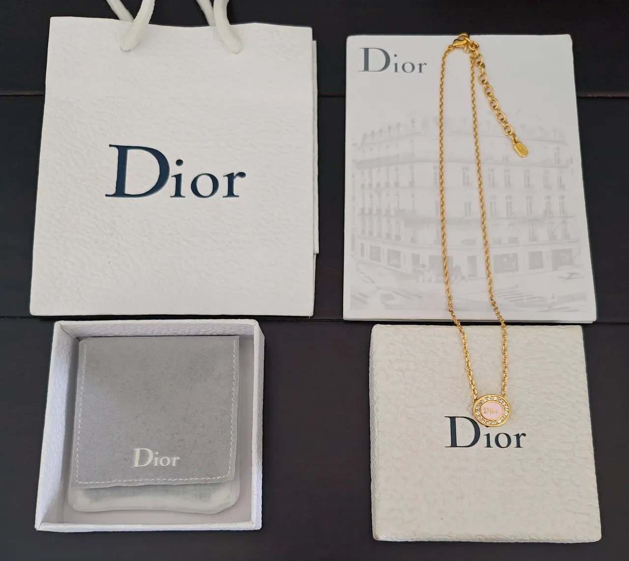 Dior Circular Crystal Pendant Gold-Tone Necklace 3