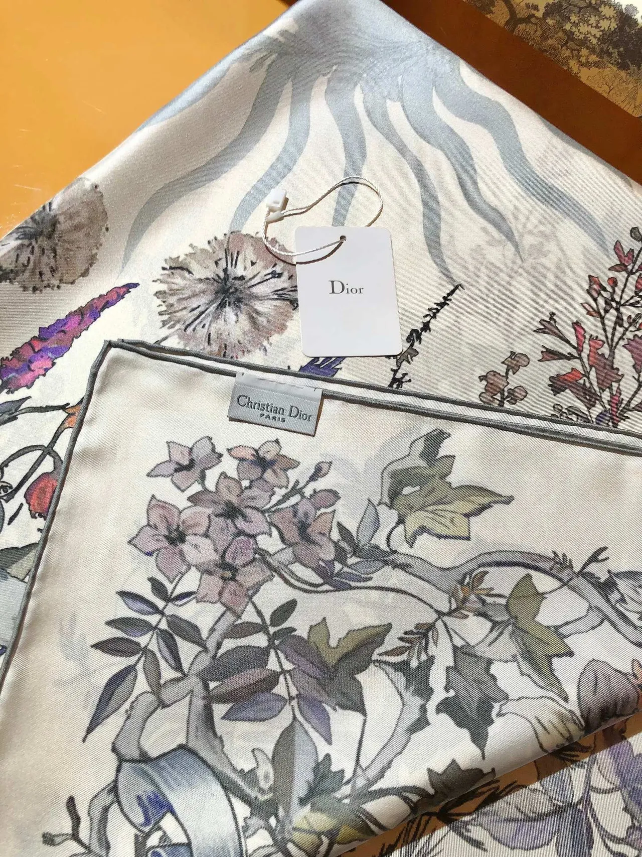 Dior Floral Botanical Print Silk Scarf 8