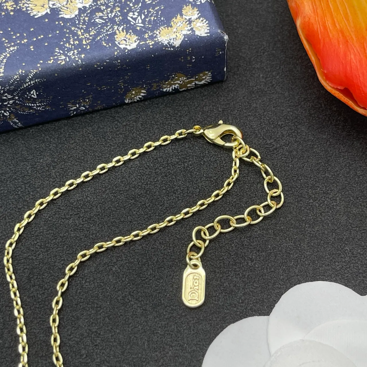 Dior Four Leaf Clover Gold Pink Chain Pendant Necklace 5