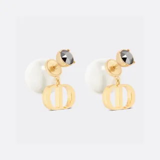 Dior Gold Black Metal Pearl-Backed Stud Earrings