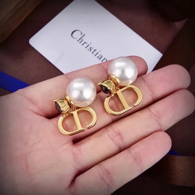 Dior Gold Black Metal Pearl-Backed Stud Earrings 3