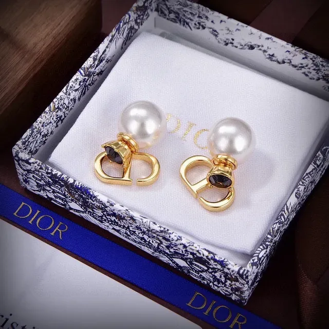Dior Gold Black Metal Pearl-Backed Stud Earrings 4