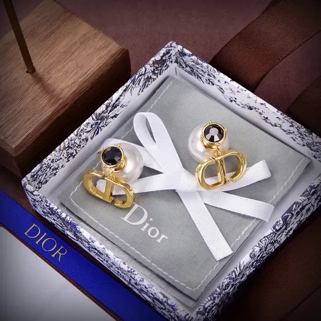 Dior Gold Black Metal Pearl-Backed Stud Earrings 5