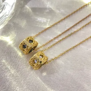 Dior Gold Black Openwork Cylinder Engraved Plaque Necklace