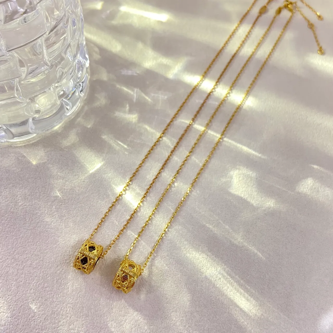 Dior Gold Black Openwork Cylinder Engraved Plaque Necklace 2