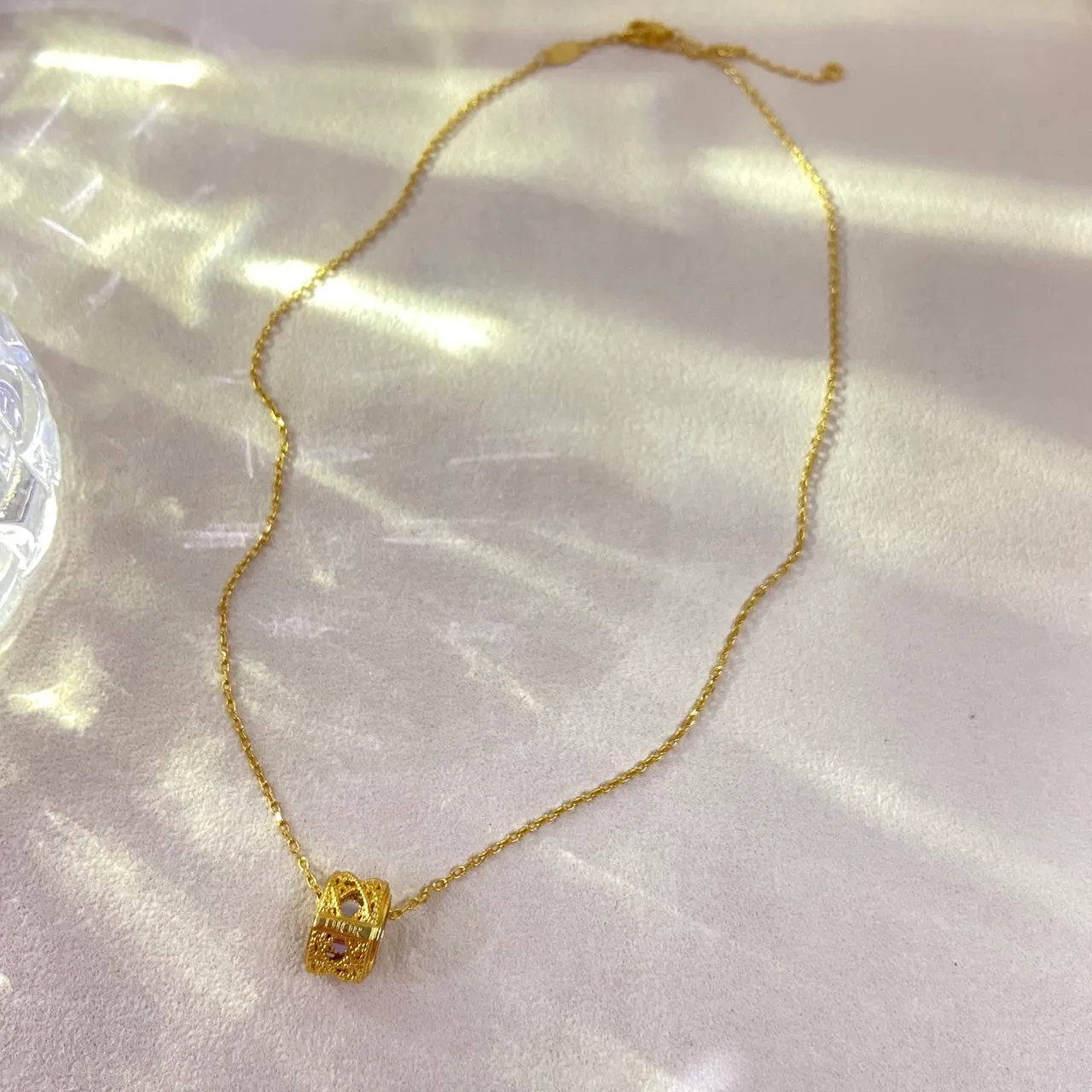 Dior Gold Black Openwork Cylinder Engraved Plaque Necklace 3