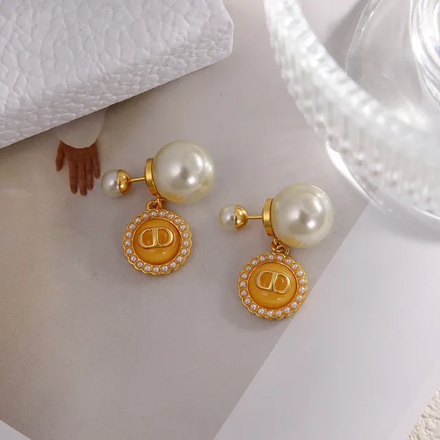 Dior Gold Orange Metal Enamel Earrings 2
