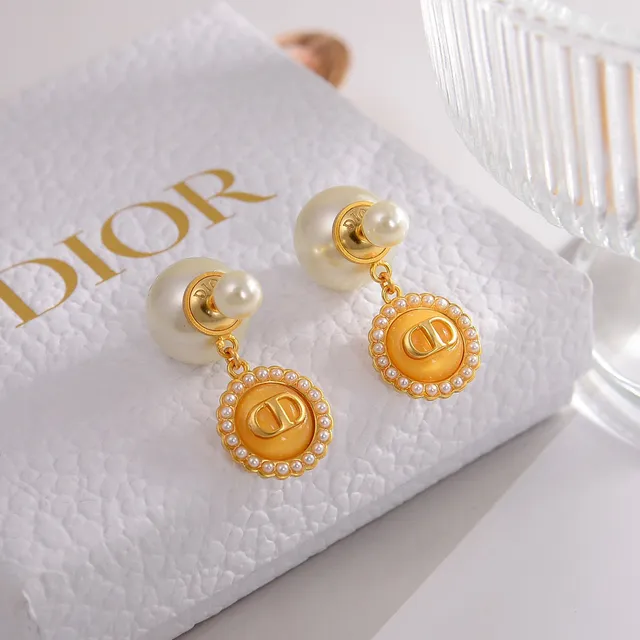 Dior Gold Orange Metal Enamel Earrings 3
