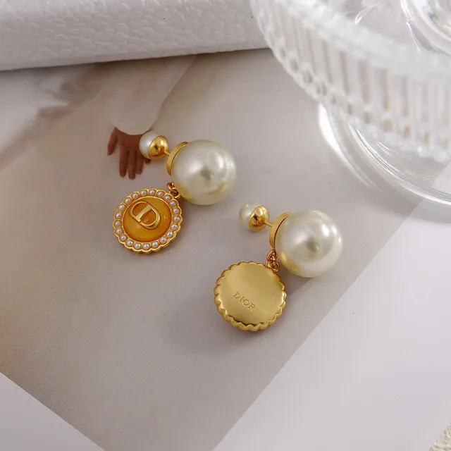 Dior Gold Orange Metal Enamel Earrings 4