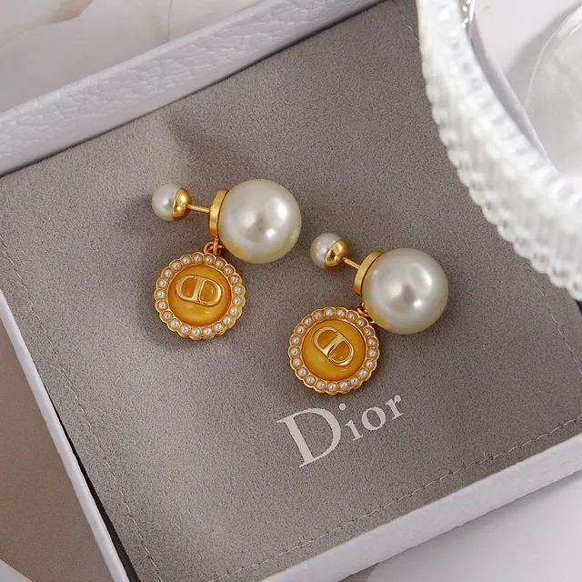 Dior Gold Orange Metal Enamel Earrings 5