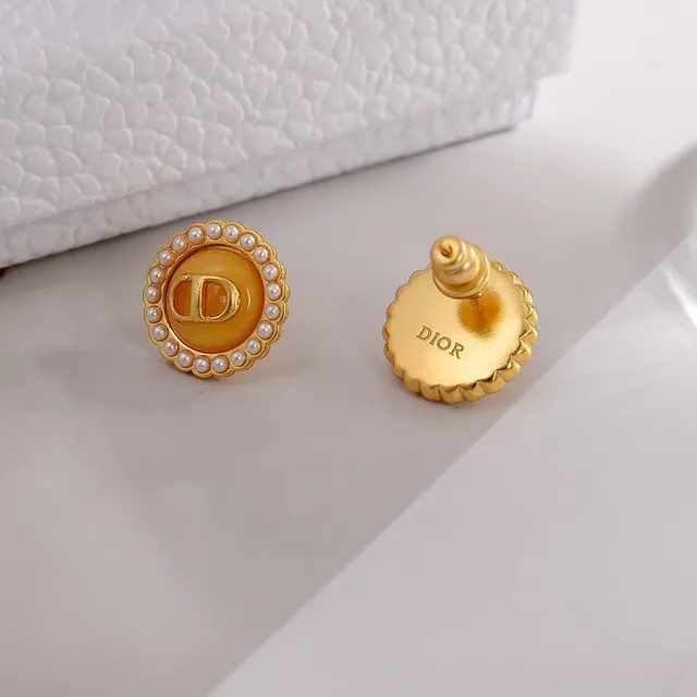Dior Gold Orange Metal Enamel Earrings 6