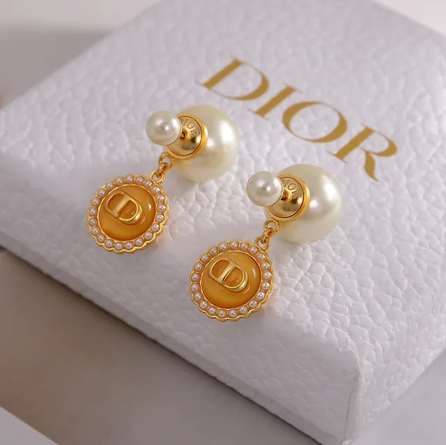 Dior Gold Orange Metal Enamel Earrings 7