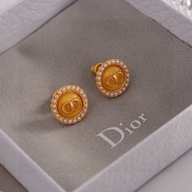 Dior Gold Orange Metal Enamel Earrings 9