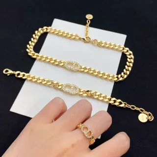 Bracelet Dior Chaîne Curb Or Argent Cristaux Pavé Logo CD