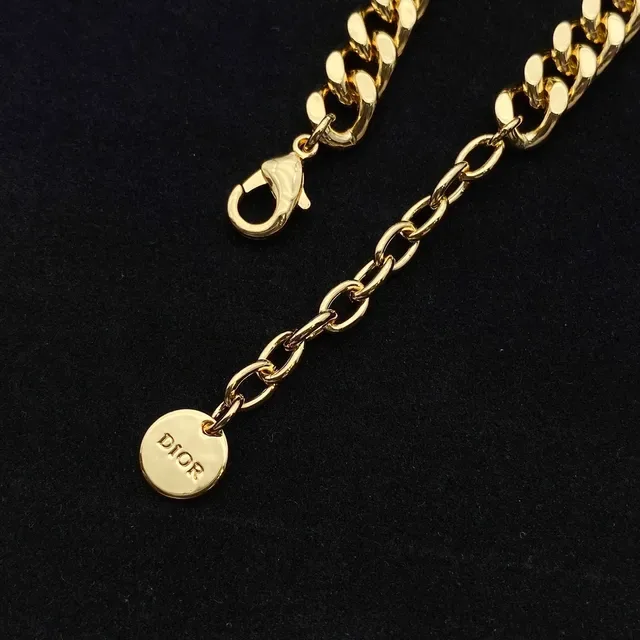Dior Gold Silver Curb Chain Pavé Crystal CD Logo Bracelet 2