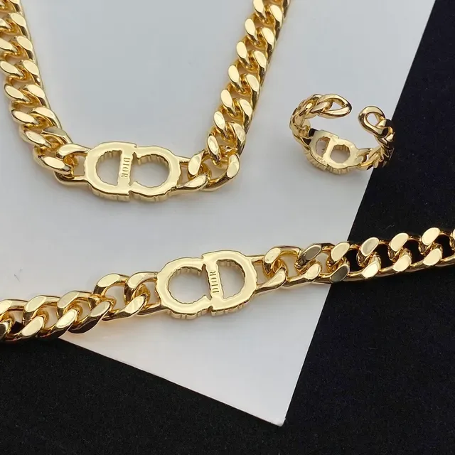 Dior Gold Silver Curb Chain Pavé Crystal CD Logo Bracelet 3
