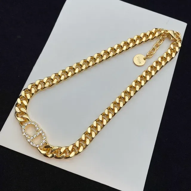 Dior Gold Silver Curb Chain Pavé Crystal CD Logo Bracelet 5