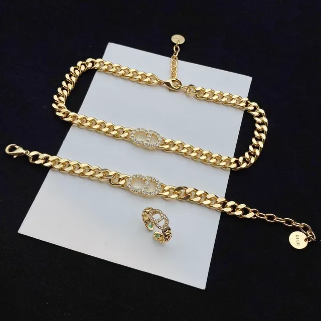 Dior Gold Silver Curb Chain Pavé Crystal CD Logo Bracelet 6